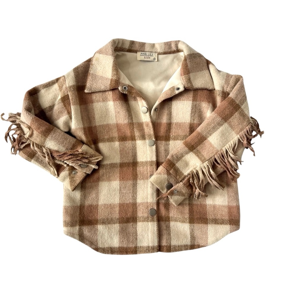 Pink Lily x Krista Horton Plaid Cowgirl Fringe Shacket 4T
